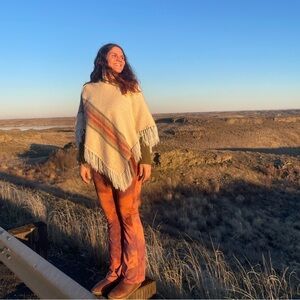 Elegant Cream Poncho with Fringe